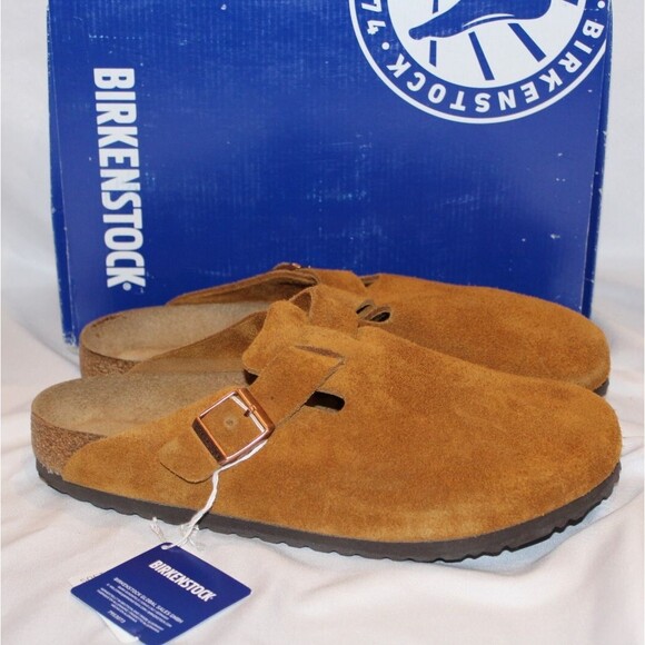 Birkenstock Men\'s Boston Suede Mule Clog Suede Sandal Slippers‎ Mink Brown EU 44 main image 6